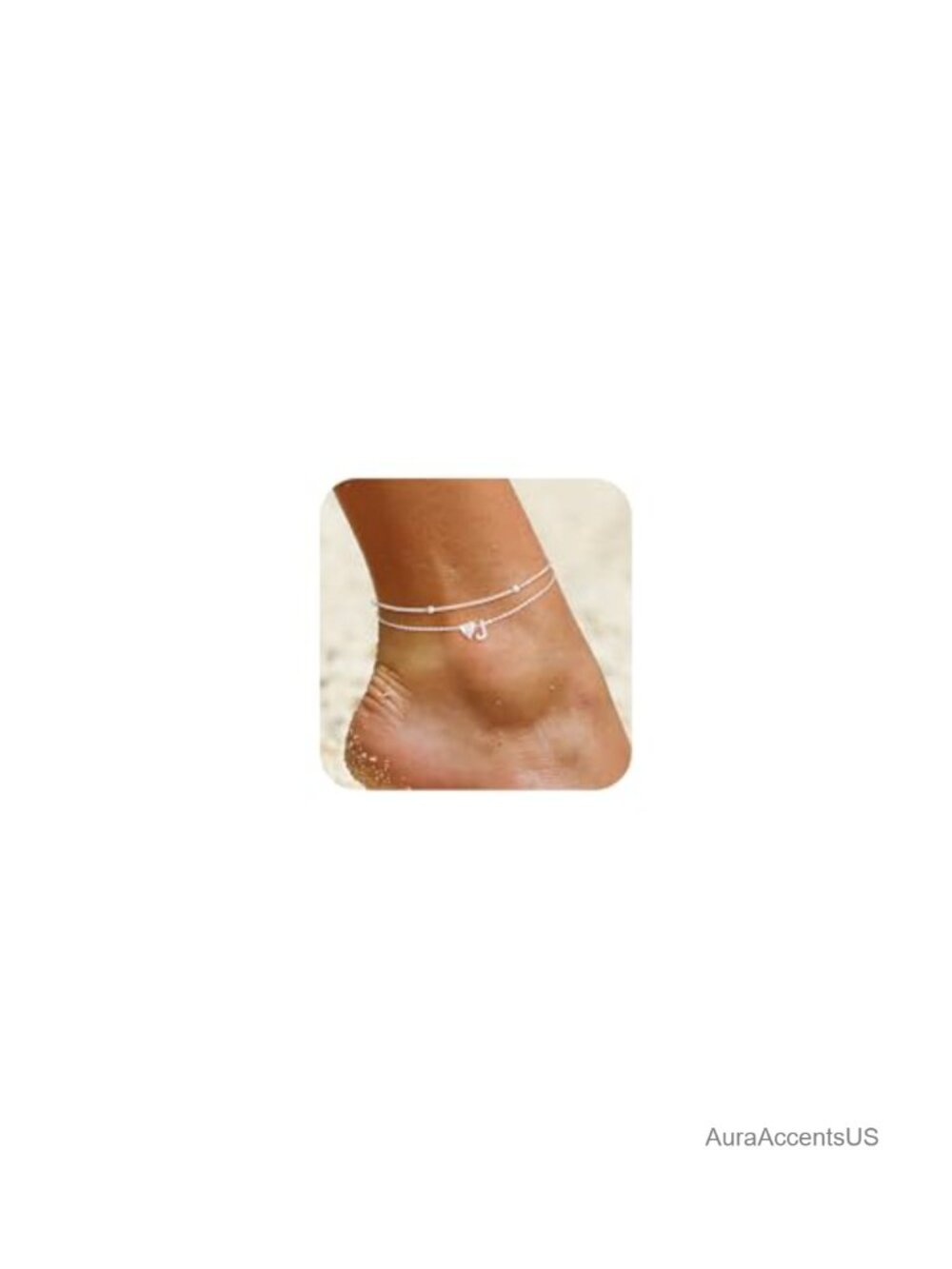 14k Gold Plated Dainty Initial Heart Anklet Set Waterproof Non Tarnish